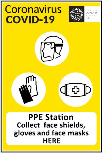 CCOV021 - Coronavirus - Covid-19 - PPE station. Collect face shields, gloves and face masks here