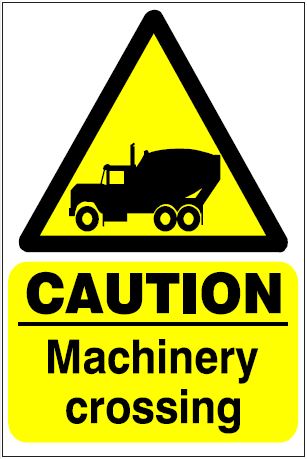 CH071- Site Safety Sign - Hazard Signs - CAUTION Machinery crossing