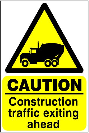 CH072- Site Safety Sign - Hazard Signs - CAUTION Construction traffic exiting ahead