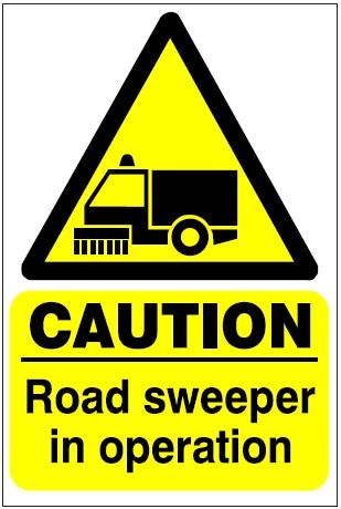 CH075- Site Safety Sign - Hazard Signs - CAUTION Road sweeper in operation