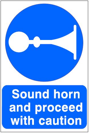 CM042 - Site Safety Sign- Mandatory - Sound horn and proceed with caution.