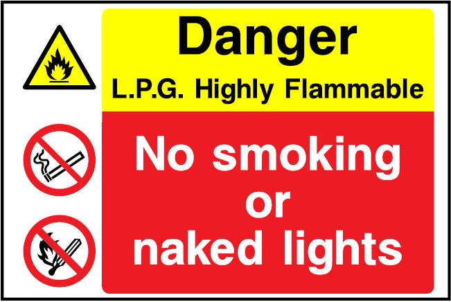 CMN023 - Site Safety Sign - Multi Notice - Danger L.P.G Flammable gas