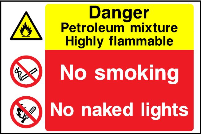 CMN026 - Site Safety Sign - Multi Notice - Danger Petroleum Mixture Highly Flammable