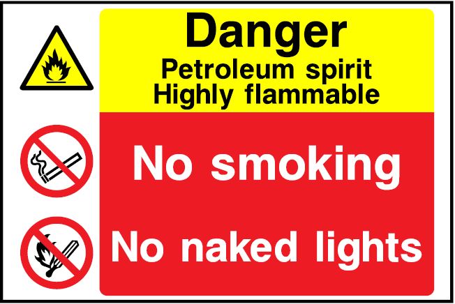 CMN027 - Site Safety Sign - Multi Notice - Danger Petroleum Spirit Highly Flammable