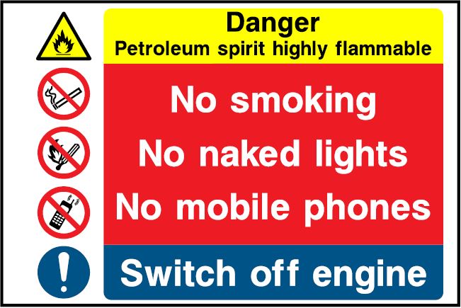 CMN029 - Site Safety Sign - Multi Notice - Danger Petroleum Spirit Highly Flammable