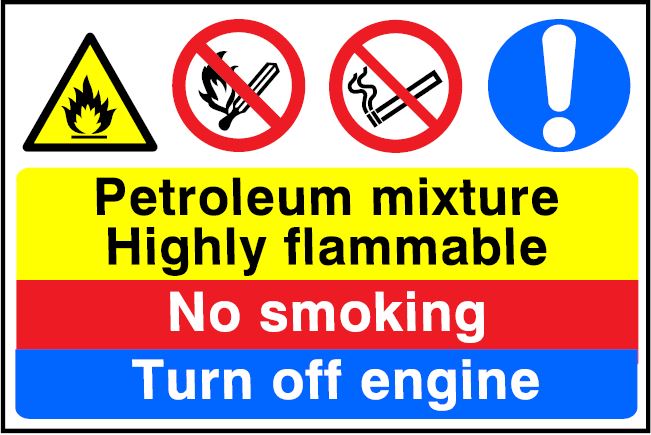 CMN031 - Site Safety Sign - Multi Notice - Petroleum Mixture Highly Flammable