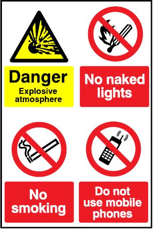 CMN032 - Site Safety Sign - Multi Notice - Danger Explosive Atmosphere