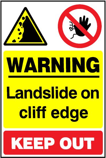 CQ001 - Site Safety Sign - Quarry Signs - WARNING Landslide on cliff edge