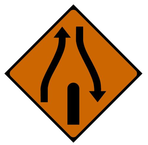 RW034 - Road Safety Sign - Start of Obstruction Between Lanes