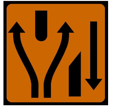 RW046 - Road Safety Sign - Lanes Diverge At Crossover