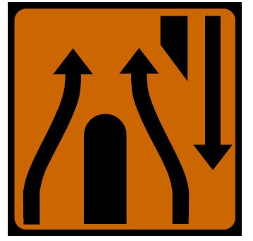RW047 - Road Safety Sign - Lanes Rejoin At Crossover
